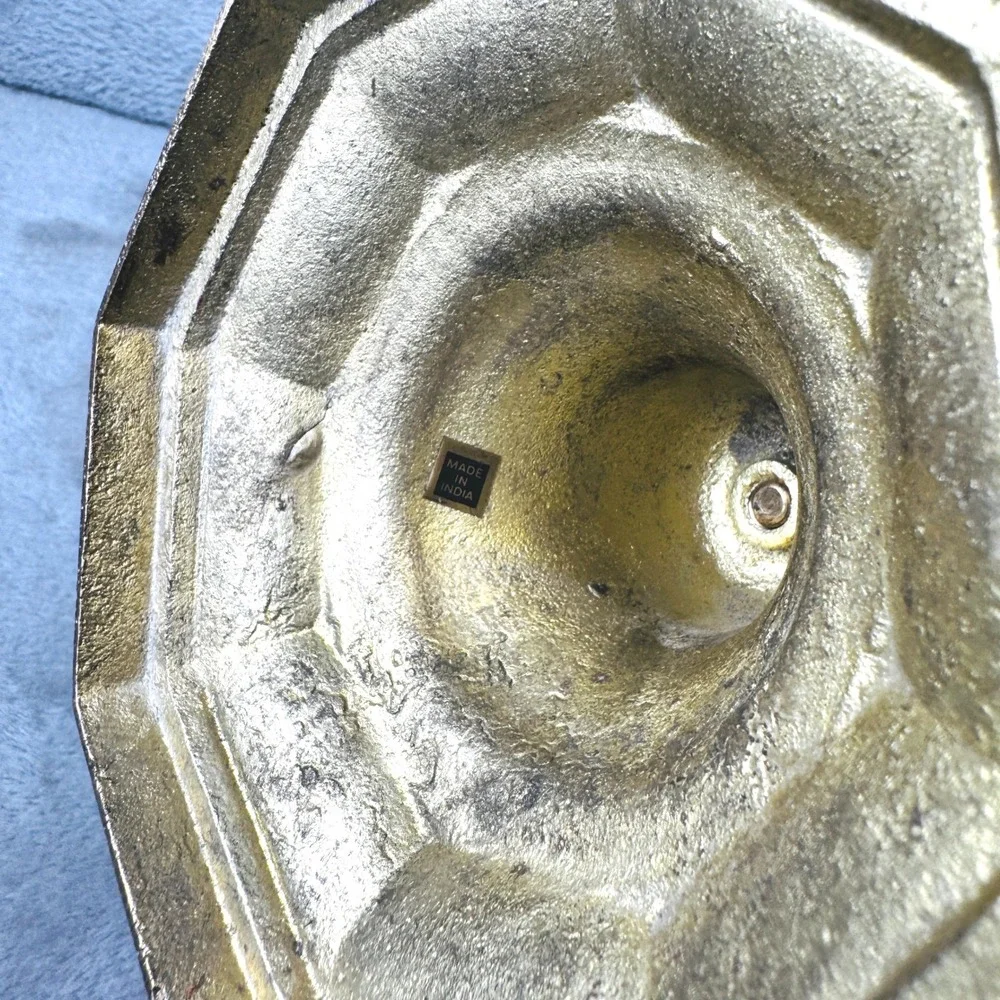 Vtg. Brass Candlesticks Pair 12 Inch Altar Hexagon Base Baluster Stem India Gold